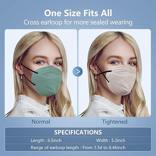 HALIDODO Individually Wrapped, 60 Packs KN95 Face Mask, 5-Ply Breathable Comfortable Safety Mask with Over 95% Filtering, Morandi Multi Color