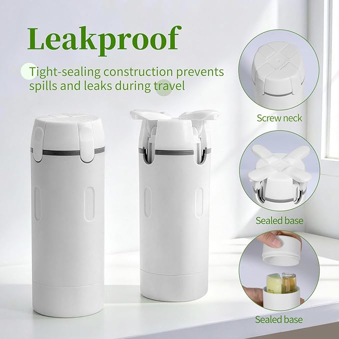 4 in 1 Travel Dispenser, 4 Pack 30ML Travel Bottles for Toiletries, Leak Proof Travel Size Containers, Portable for Shampoo Lotion Conditioner Cream, White