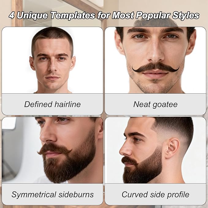 Styling Tools, 4 Styles of Beard Trimming, Reusable Hairline Shaping Tool, Color Spray Edge Line Up Tool, Portable Template Set for Hair and Beard, Clean Hairline Maker for Barbers (White)