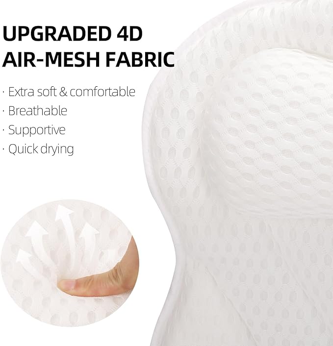 2 Pack Bath Pillow for Tub, Luxury Bathtub Pillow with Head, Neck, Shoulder and Back Support Soft 4D Mesh Bathtub Pillows with 6 Suction Cups - White