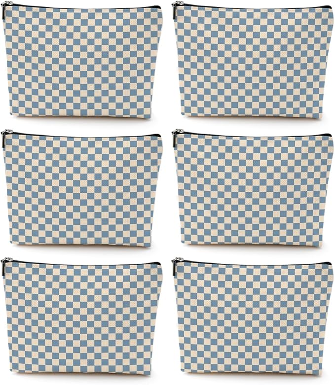 6 Pcs Checkered Makeup Bags Make up Bag Cosmetic Bags for Women Girls Sister Bridesmaid Auntie Friendship Christmas Birthday Travel Toiletry Bag Aesthetic Zipper Organizer Accessories, Cute Blue Plaid