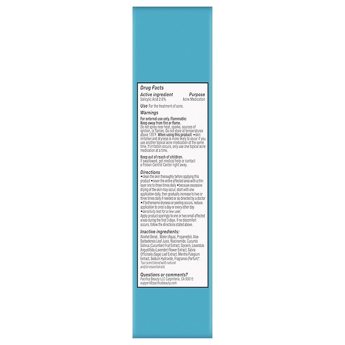 Pacifica Facial Spray for Acne Treatment - Clear Face Mist Acne Spray w/ 2% Salicylic Acid Niacinamide & Aloe - Acne Cleanser - Targets Bacteria for Teens & Adults Vegan Clean Dermatologist Tested