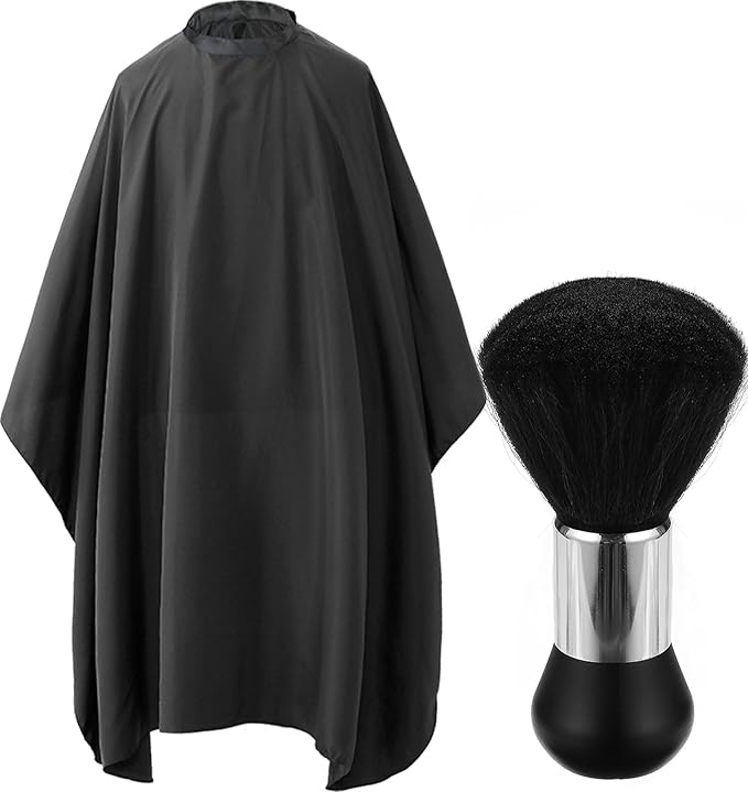 Professional Hair Cutting Cape with Neck Duster Brush, Salon Barber Cape, Hairdressing Accessories Black