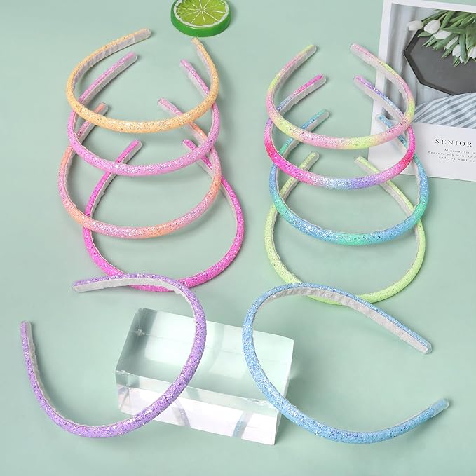 Fishdown Glitter Headband for Girls Women Sparkle Headband Accessory Set of 10