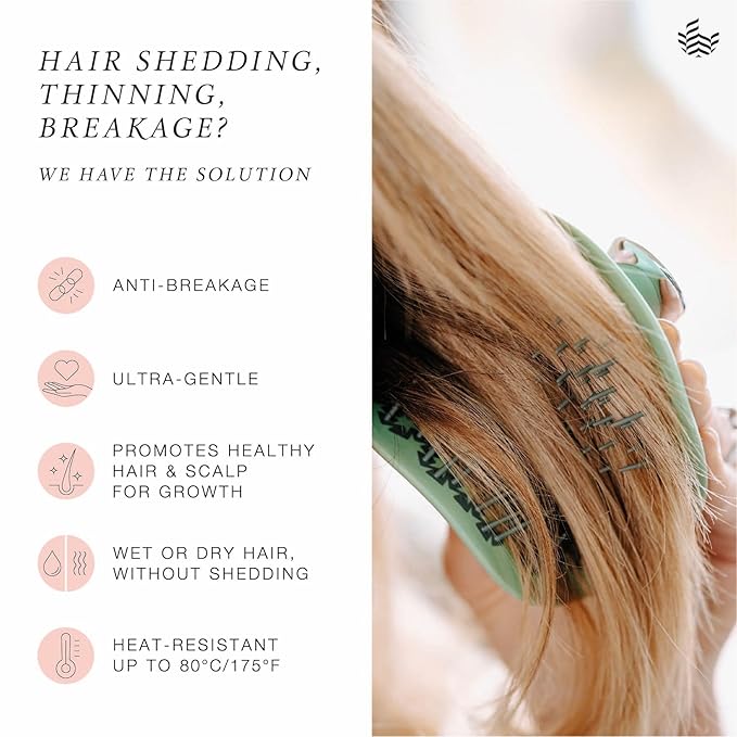 Manta Original Anti-Breakage Hairbrush – Gentle Detangling Brush for Wet & Dry Hair, Flexible Hairbrush for All Types, Healthy Hair Care for Women & Men, Serene Green