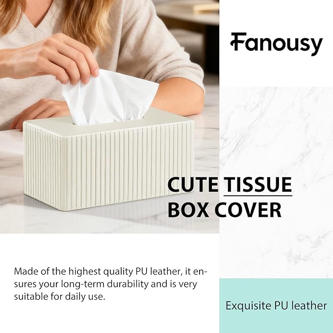 Larger Tissue Box Cover, Modern PU Leather Rectangular Facial Tissue Holder, Minimalist Tissue Organizer/Dispenser, Napkin Storage Box for Bathroom,Vanity Countertop, Nightstand, Office, Home Decor