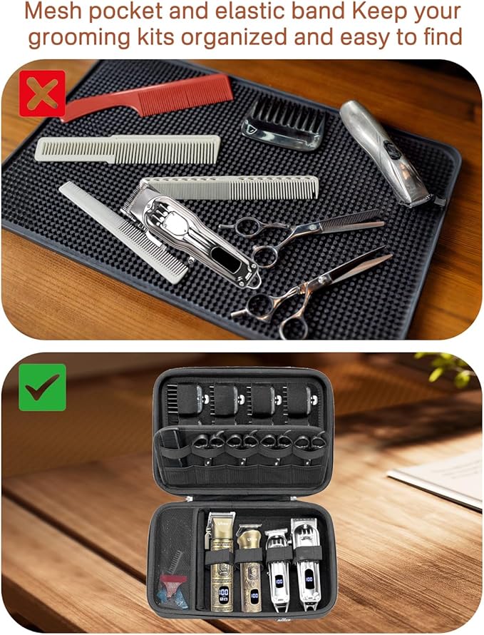RAIACE Hard Travel Storage Case Compatible with Hair Clippers, Carrying Bag for Hair Cutting Barber Supplies, fit for Ufree/for Wahl Guard Grooming Kits. -Black