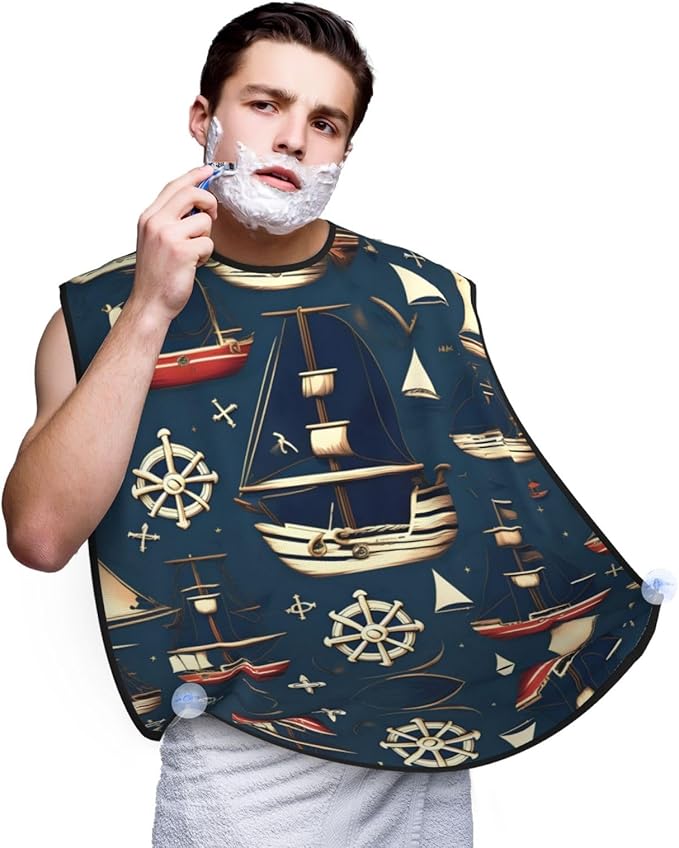 Ocean Fishes Print Beard Bib Shaving Apron, Beard Hair Trimming Cape Gift For Dad