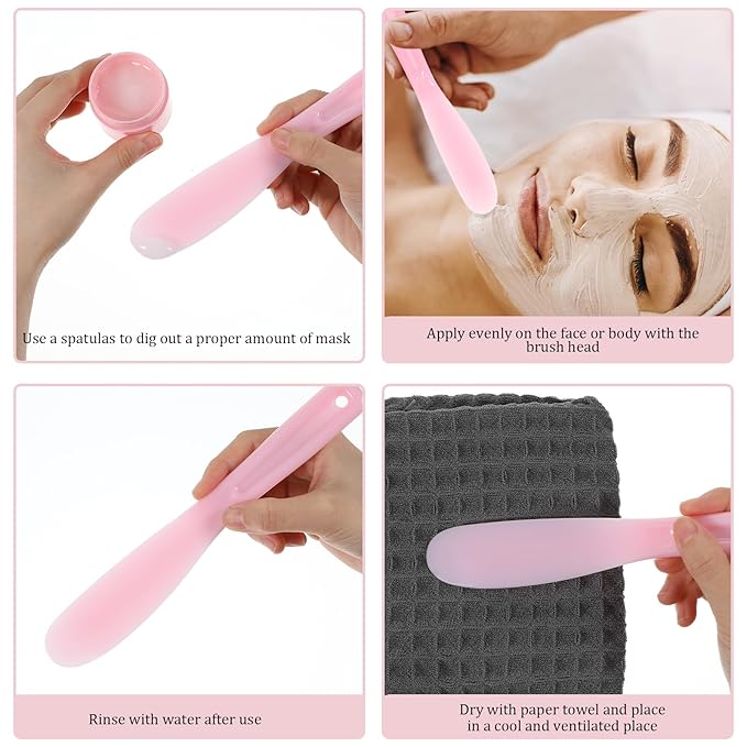 Face Mask Spatula Makeup, 6 Pcs Reusable Plastic Facial Spatula, Skincare Lotion Scoop Applicator Tool, Cosmetic Spatulas for Cream Mixing, Jar Scraping, Makeup & Skincare Tools (Pink)