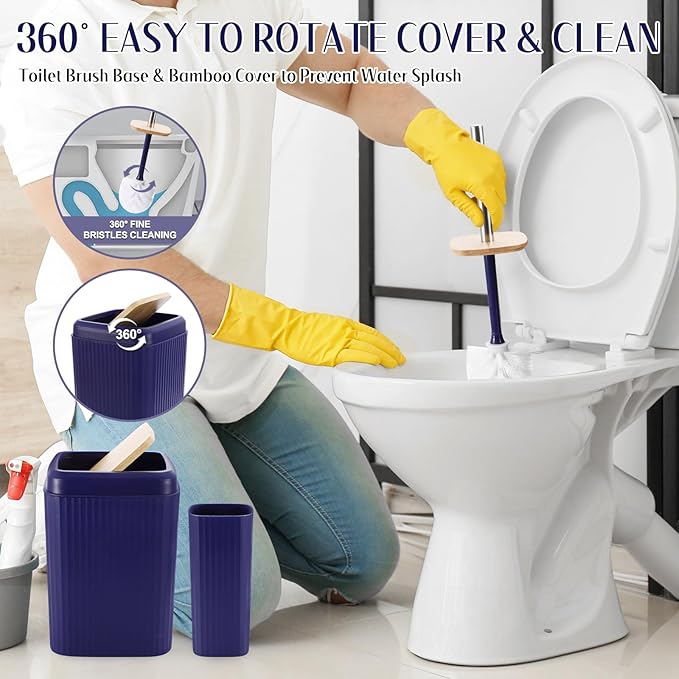 Navy Blue Bathroom Accessories Set 17PCS Bathroom Set with Trash Can 3PCS Lotion Soap Dispenser, Toothbrush Holder,6PCS Wood Tags Bath Accessories with Tray for Kitchen Bathroom