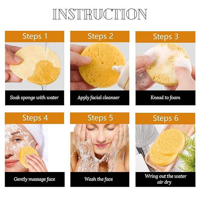 50-Count Facial Sponges Compressed Natural Cellulose Sponge Round Shape Face Sponge for Face Cleansing Exfoliating and Makeup Removal, Yellow