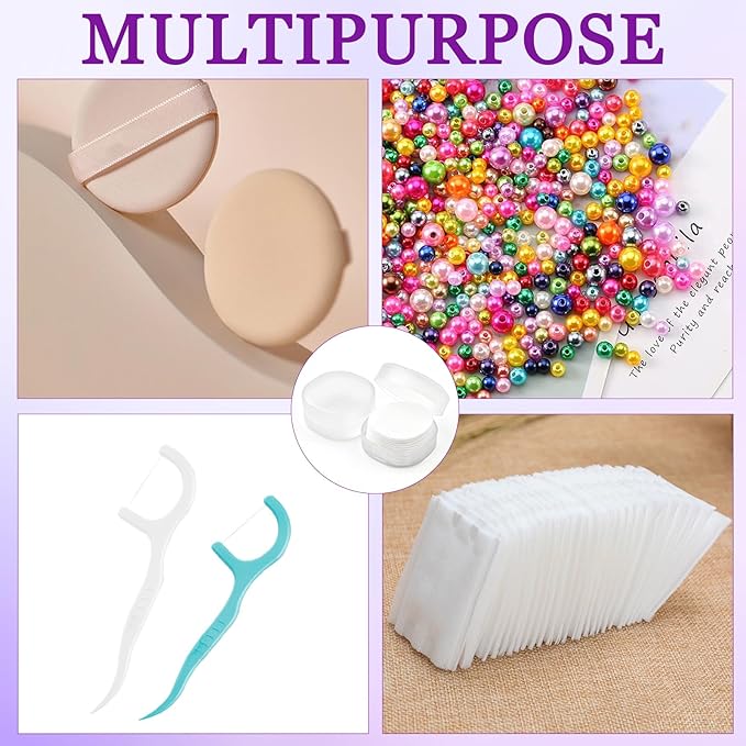 2 Pcs Portable Cotton Round Holder, Plastic Lightweight Cotton Round Dispenser, Small White Transparent Cottons Pads Holder for Makeup Remover Cottons Balls Powder Puff Floss Balls Beads Small Items