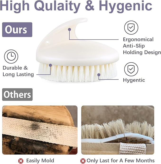 Dry Brushing Body Exfoliating Brush, Anti Slip Body Scrubber for Shower, Shower Body Cleaning Brush for Deep Cleansing & Soften Skin, Improve Circulation (Cream White)
