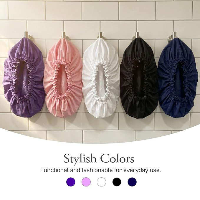 DONNA Super Jumbo Shower Cap – Comfortable Elastic Band, 100% Waterproof Hair Cap for Long Hair, Braids & Thick Styles, Reusable Big Shower Cap for Women, Keeps Hair Dry & Protected, Black