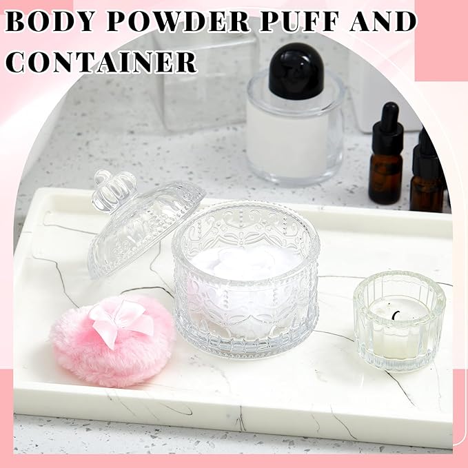 Tioncy 3 Pcs Large Body Powder Puff and Container Valentine's Day gift Powder Container with Puff Crystal Case Soft Washable Reusable Velour Face Body Glitter Wet Dry Makeup(Crown,Clear)