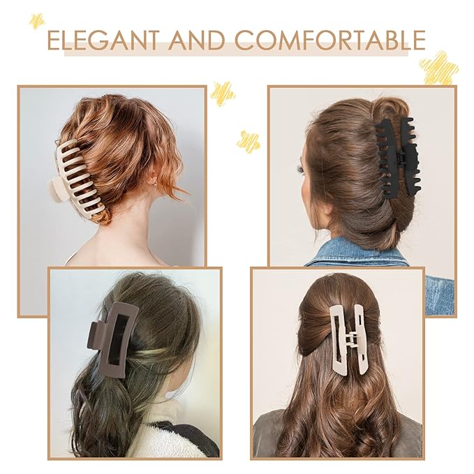 8 Pcs Large Hair Claw Clips 4.1" Non-slip Big Banana Square Matte Hair Claw Clips for Women Girls, Strong Hold Clips for Thick Thin Hair