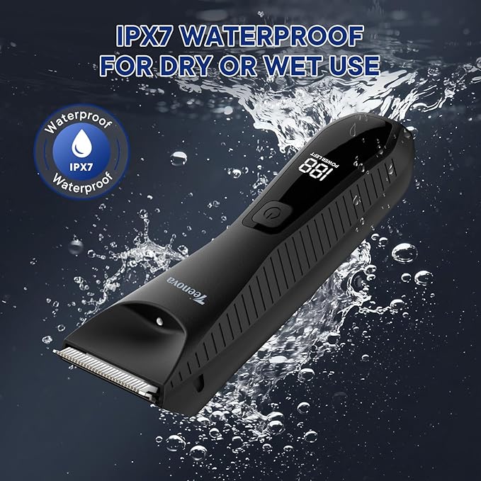 Pubic & Body Hair Trimmer for Men, 2 In 1 Electric Ball Groin Razor Shaver with Ceramic Blade, No Nick Mens Grooming Kit for Wet/Dry Use, Cordless Charging Body Groomer with Led Display, Black