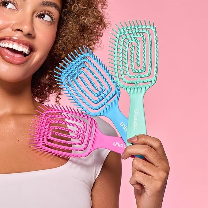 FHI Heat UNbrush Flex Detangling Brush — Ultra-Flexible, Pain-Free Hair Brush Detangler with DuoFlex Anti-Static Bristles for Removing Tangles, Massaging Scalp & Faster Styling - Blue
