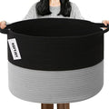 115L Large Blanket Basket,23.6"L x 23.6"W x 15.7"H Rope Woven Baskets with Handles, Toys Storage Bins,Laundry Basket Perfect for Living Room, Nursery,Bedroom,Home Organization,Black&Light Grey