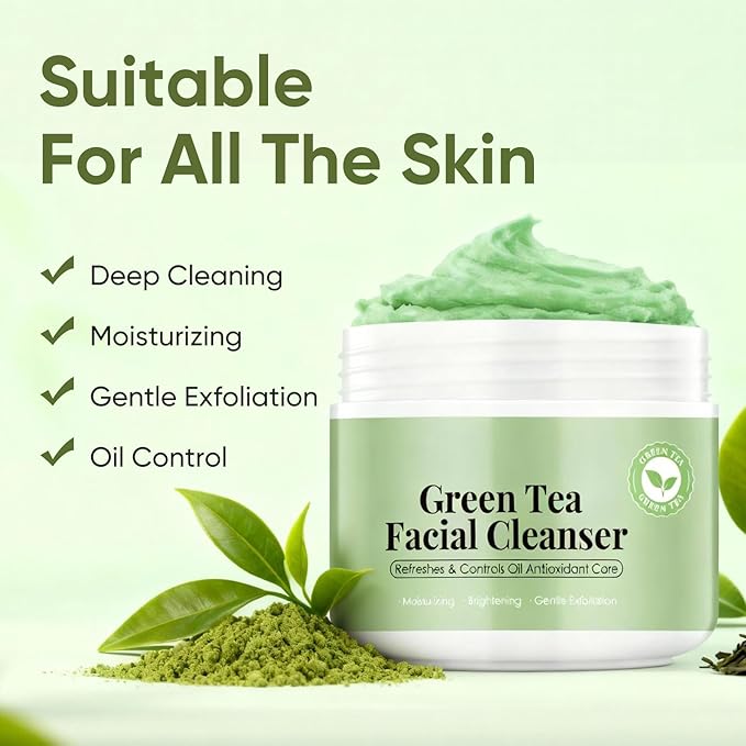 Green Tea Mochi Face Cleanser Wash Cream,Moisturizing,Deep-Cleansing,Oil Control,Makeup Cleansing Balm for Women for All Skin Types（5.29oz）