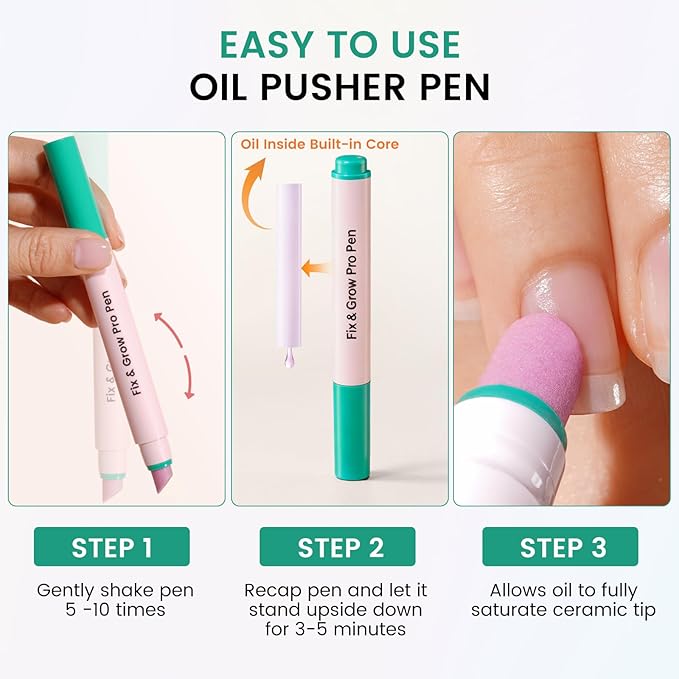 Ceramic Cuticle Oil Pusher Pen: 3-in-1 Nail Cuticle Buffer Pens with Cuticle Nipper for Hangnails, Dry & Damaged Nails, Moisturize Strengthen Brighten Nails Care