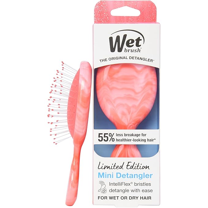 Wet Brush Mini Detangler Hair Brush for Gentle Knot Removal, Travel Size, Soft Bristles for Pain-Free Detangling, Less Breakage, Works on All Hair Types, Limited Edition, Summer Treat Strawberry