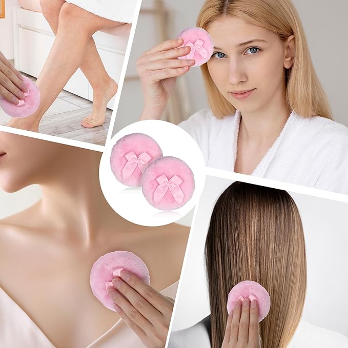 2 PCS Dusting Powder Puff, 3.4 Inch Soft Dusting Puffs Large Fluffy Powder Puff, Washable Reusable, Big Fluffy Puffs for Women Makeup Face Body(Pink+pink)
