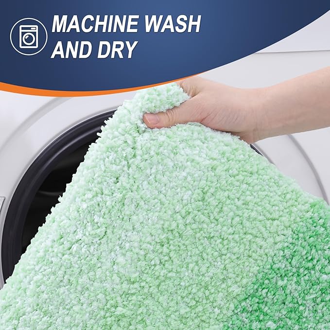 OLANLY Bathroom Rug Set 2 Piece, Soft Absorbent Microfiber Bath Rug Set, Non-Slip, Machine Wash Dry, Plush Shaggy Bath Mats for Bathroom (47"x20"+24"x16", Green)