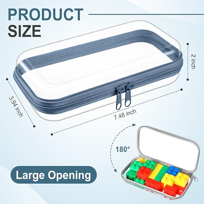 Hoolerry 4 Pcs Hard Clear Zipper Case Makeup Bags Plastic Zipper Pouch Transparent Storage Box Containers for Cosmetics, Snacks, Building Blocks, Puzzles(Clear,7.5 x 3.9 x 2 in,Morandi)