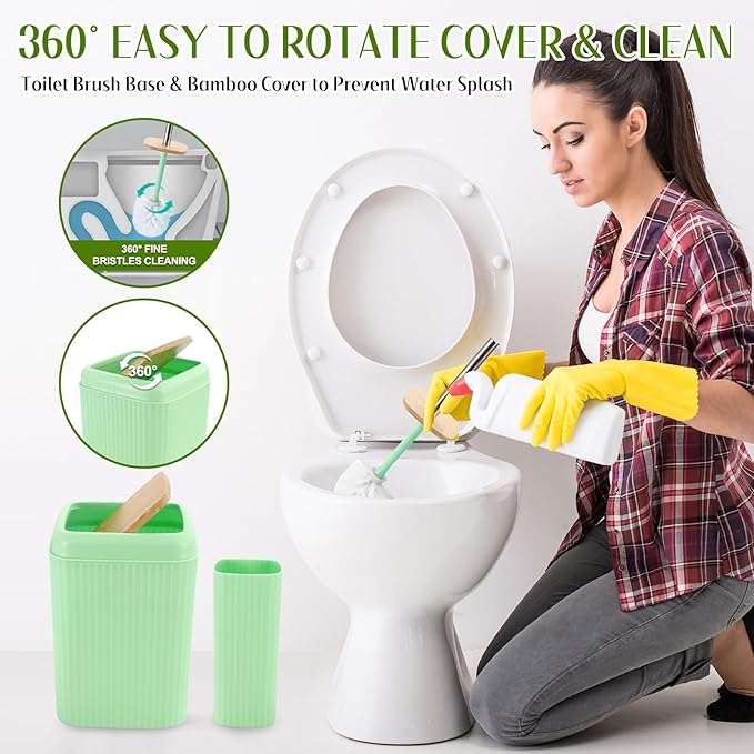 Green Bathroom Accessories Set 17PCS Bathroom Set with Trash Can 3PCS Lotion Soap Dispenser, Toothbrush Holder, 6PCS Wood Tags Bath Accessories with Tray for Kitchen Bathroom
