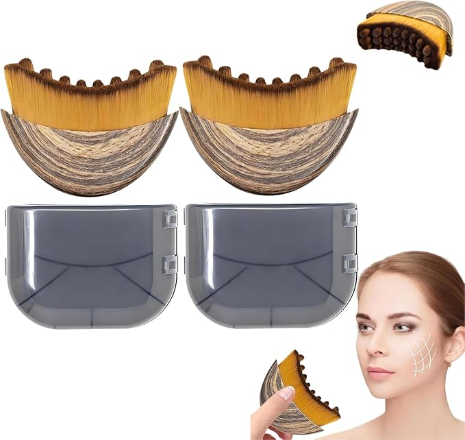 2 PCS Lymphatic Contour Face Brush, Manual Lymphatic Drainage Massager, Natural Makeup Brushes with Durable Soft Bristles, Hypoallergenic Ergonomic Facial Cleansing Brush for Sculpting - 2 Pack
