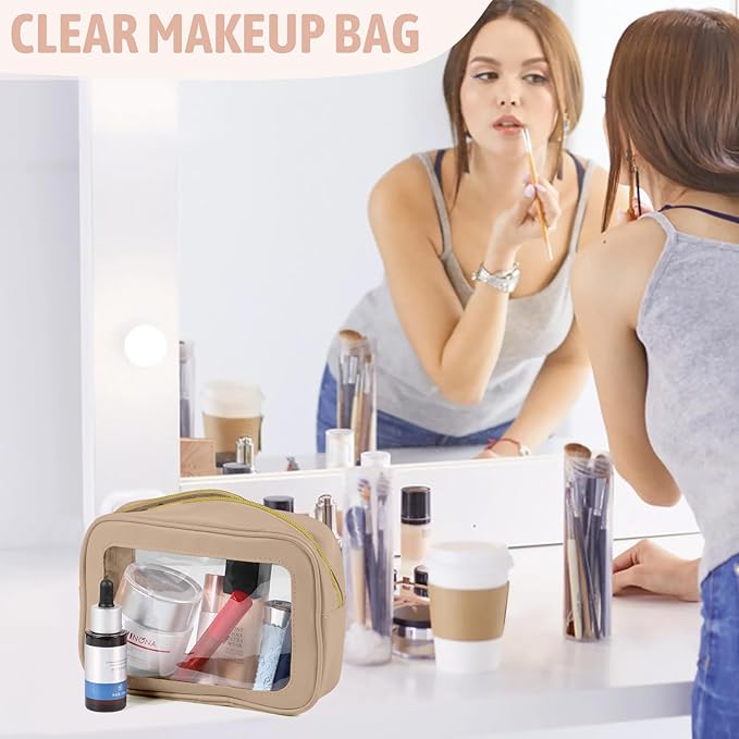 3PCS Clear Toiletry Bag,TSA Approved Travel Makeup Pouch with Zipper for Cosmetics and Toiletries，Diaper Bag Organizer Pouch Set，Women's Purse Organizer and Clear Car Bag
