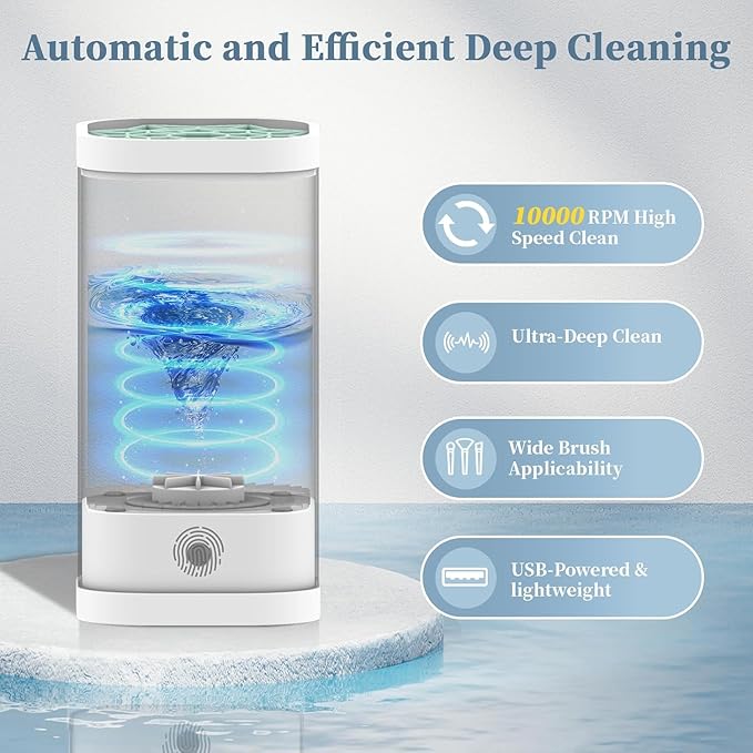 Electric Makeup Brush Cleaner Machine, 7000 RPM Deep Clean for All Make up Brush Types, Automatic Beauty Tool for Home & Travel, Ideal Gift for Women Wife Girlfriends (Transparent)