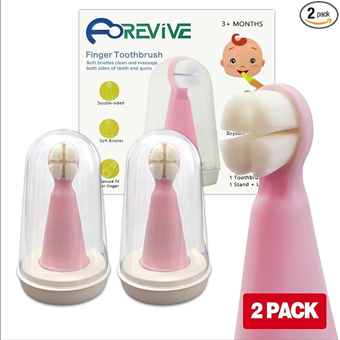 Baby Finger Toothbrush for Infants and Toddlers 0 to 3 Years – Soft Silicone Teething Brush with Tongue Cleaner | Gentle Gum Massager for Newborns, Babies & Young Kids | Pack of 2