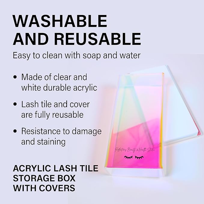 Acrylic Eyelash Storage Box - Holographic Eyelash Extension Organizer Box - Lash Organizer Tiles for Lash Extension - Perfect for Eyelash Holder, Eyelash Case and Eyelash Storage Case (Small)