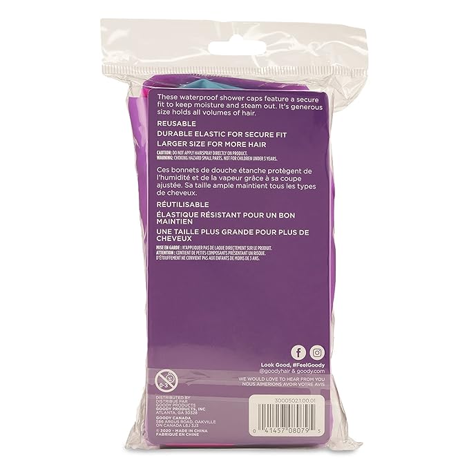 Goody Styling Essentials Shower Cap, 3 Count - Protect Your Hairstyle While Remaining Comfortable - Made With Durable And Waterproof Materials - Hair Accessories For Men, Women, Boys, And Girls