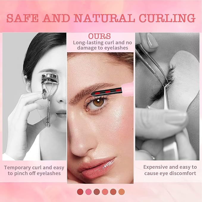 Heated Eyelash Curlers, Heated Lash Curler Rechargeable Eyelash Curler Natural 24 Hours Long-Lasting, Electric Eye Lash Curler Heating with 3 Temp Settings Makeup for Girls Women, Pink