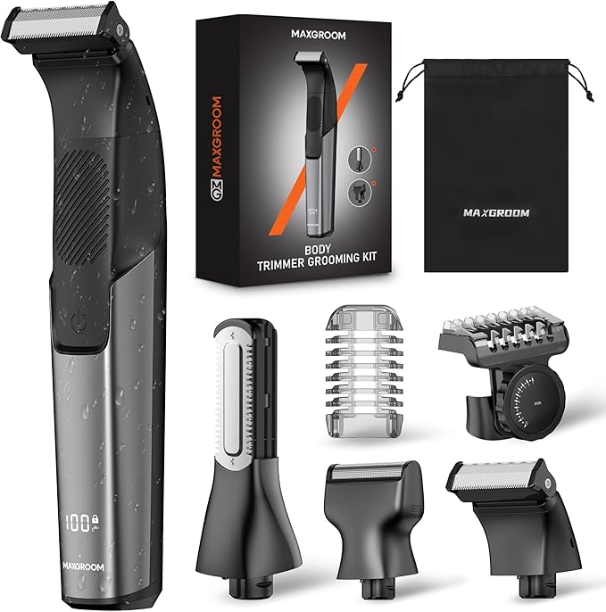 Body Hair Trimmer for Men 3-in-1 Groin, Pubic & Ball Trimmer with Skin Safe No-Nick Blades, IPX6 Waterproof Wet/Dry Electric Shaver for Chest, Underarms, Legs, USB-C Rechargeable Groomer Kit
