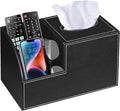 PU Leather Square Tissue Box Cover - Multi-Functional Tissue Box Holder, Tissue Box Cover with Storage,Tissue and Remote Control Holder, Cube Tissue Box Organizer Bedroom Nightstand End Table