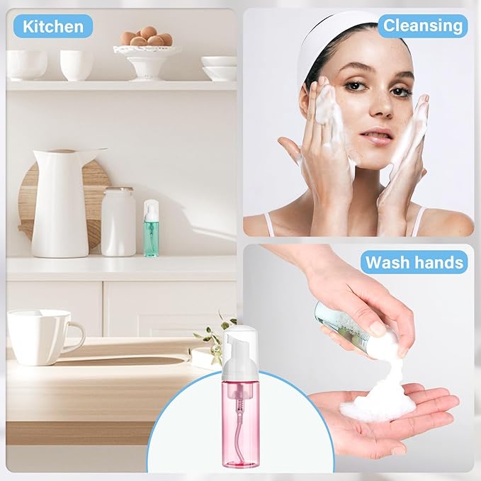 2oz Travel Foam Pump Bottle, 3PCS Travel Size Foam Pump Bottle Empty Foaming Dispenser for Hand Soap, Shampoo, Lash Cleanser (60ml)