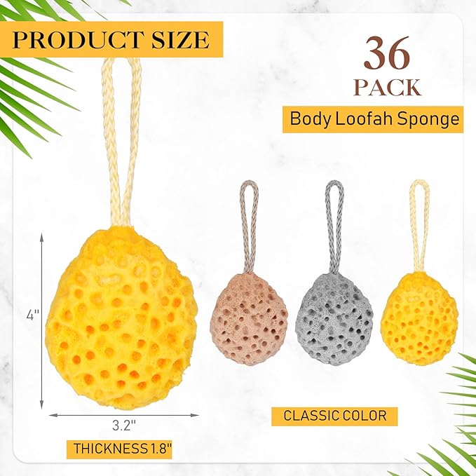36 Pcs Bath Sponge Deep Cleansing Body Loofah Gentle and Deep Exfoliating Body Scrubber Bath Accessories Men Women Baby Sponge for Bathing Shower (Classic Color)
