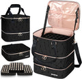 Nail Polish Organizer Bag Holds 126 Bottles (15ml/0.5fl.oz)& Nail Lamp, 3 Layers Detachable Nail Kit Storage Case PU Leather, Large Travel Nail Supplies Shoulder Bag for Manicure Tools (Black)