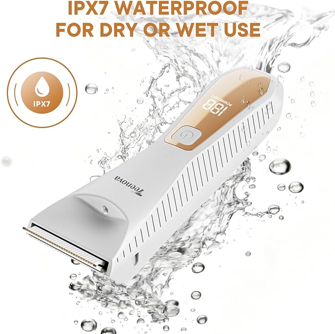 Pubic & Body Hair Trimmer for Men, 2 In 1 Electric Ball Groin Razor Shaver with Ceramic Blade, No Nick Mens Grooming Kits for Wet/Dry Use, Cordless Charging Body Groomer with Led Display,White