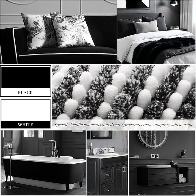 BSICPRO Bathroom Rugs and Mats Sets, 2 Piece Thick Absorbent Chenille Bath Mat Set Non Slip, Soft Shaggy Bath Room Floor Mats , Machine Washable (20" x 32" Plus 16" x 24", Black)