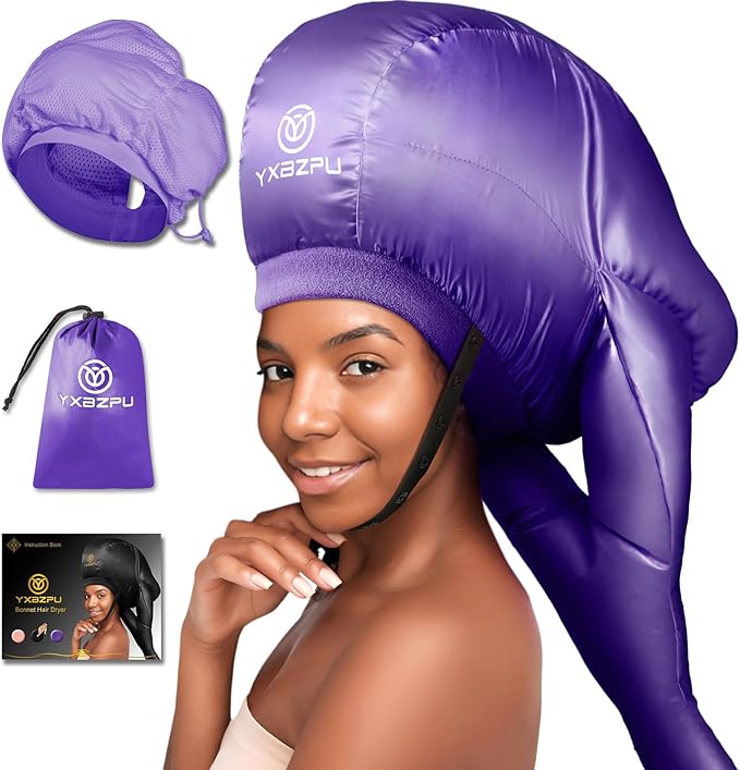 Bonnet Hair Dryer,Hooded Dryer Attachment,Hair Dryer Hooded Diffuser Cap for Curly,Speeds Up Drying Time,Safety Deep Conditioning,Styling,Curling at Home(Purple)