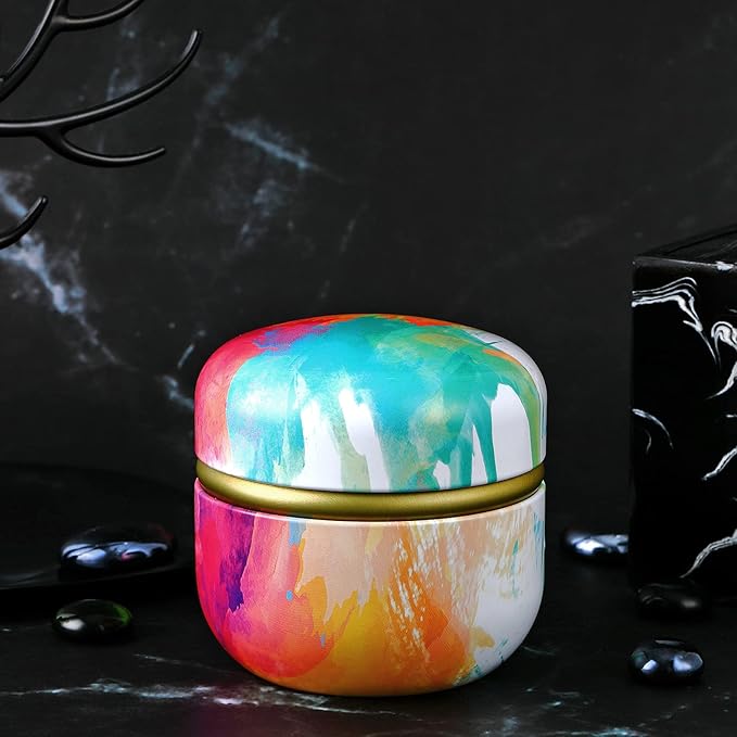 Body Powder Case with Powder Puff Powder Container Tea Canister for Baby and Adult Body Talcum Powder Tea Box (Rainbow)