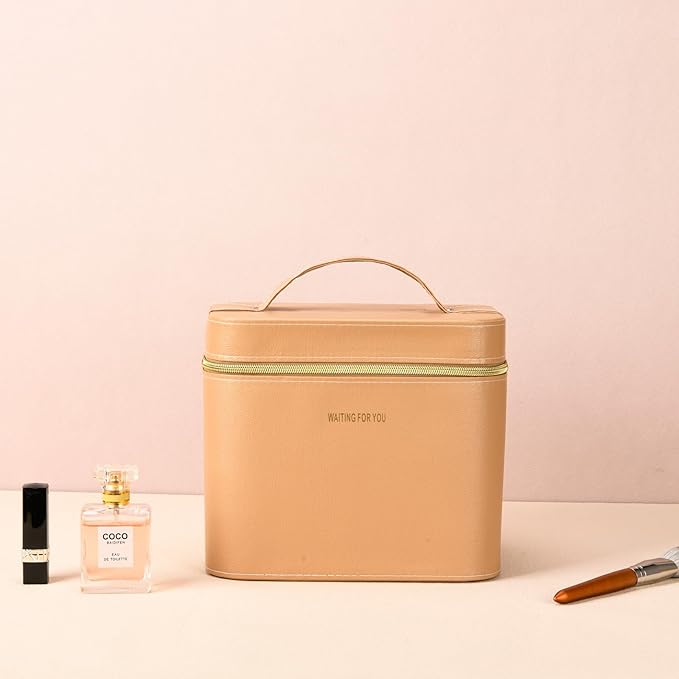 Fashion makeup box, Portable leather hard cosmetic case with mirror, Professional train case make up box for women adults. (Monolayer - Yellow)