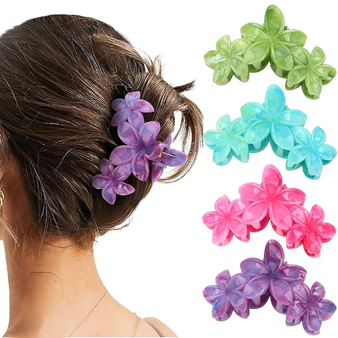 Flower Hair Clips for Women 4PCS Flower Claw Clips Non-slip Cute Claws for Thick Thin Hair Strong Hold Stylish Accessories for Women Girls