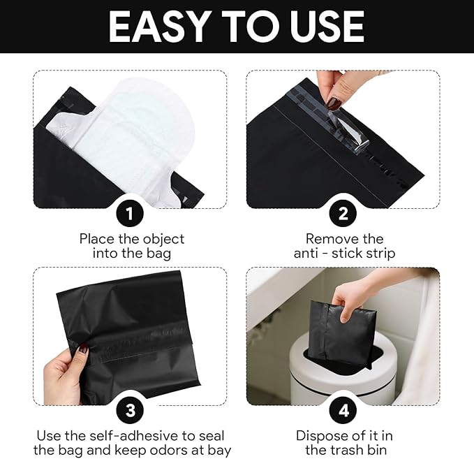 Sanitary Napkin Disposal Bags 100 Pcs 11.4'' x 6.7'' Tampon Disposal Feminine Pads Period Hygiene Disposable Bags for Feminine Products Odor Blocking (Black)