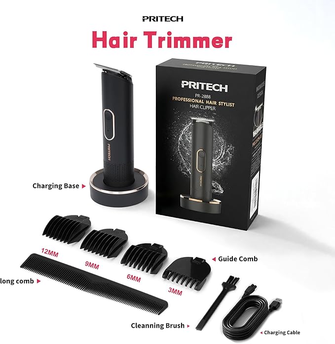 PRITECH Hair Trimmer for Women - Rechargeable Bikini Trimmer for Women Pubic Hair, Wet&Dry Use, Pain-Free Electric Razor&Shaver with Standing Recharge Dock, Ideal Gift, Black